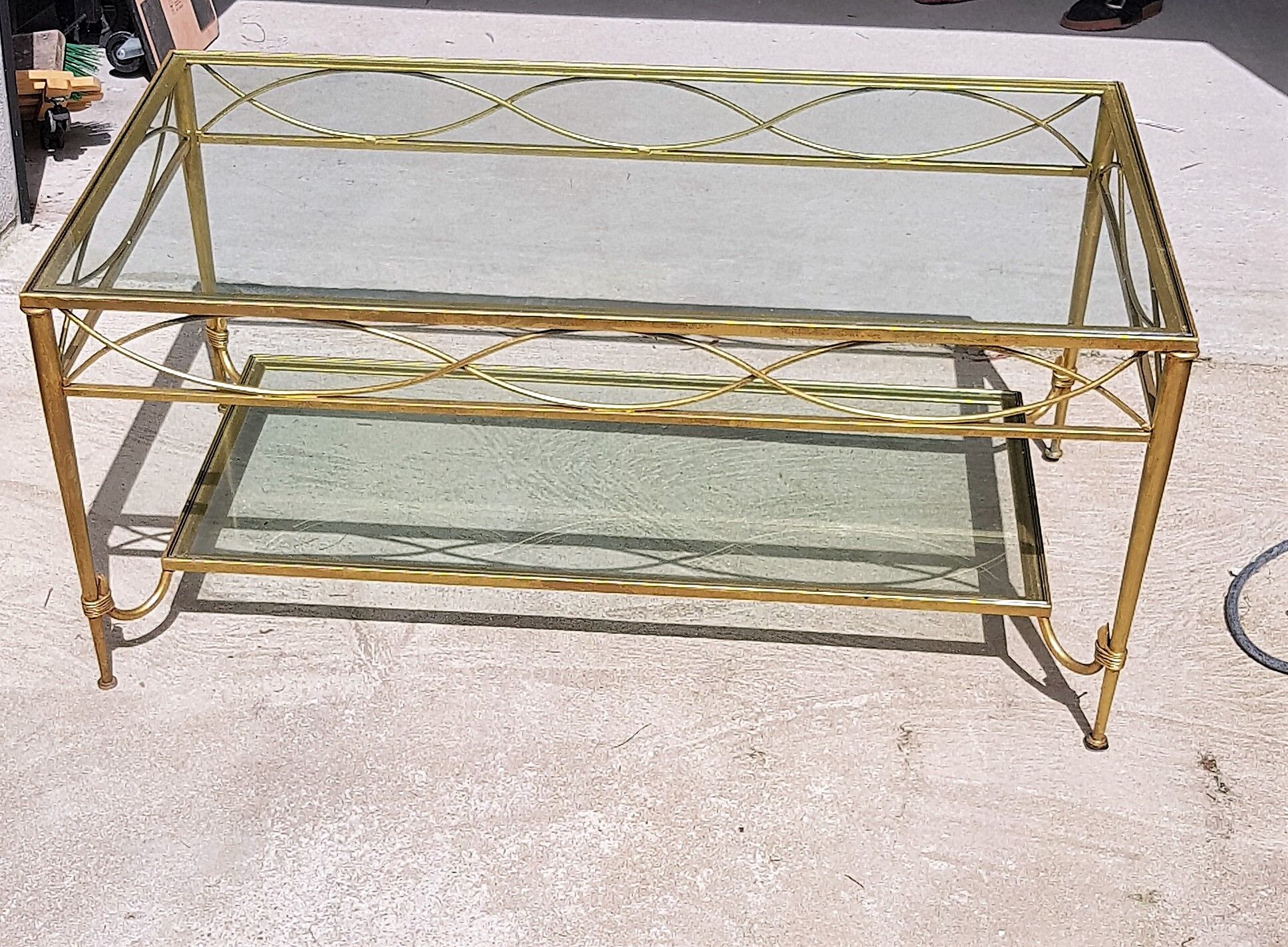 Gold metal and glass coffee table