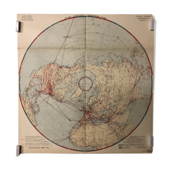 Mappemonde carte ancienne hémisphère nord des lignes aériennes