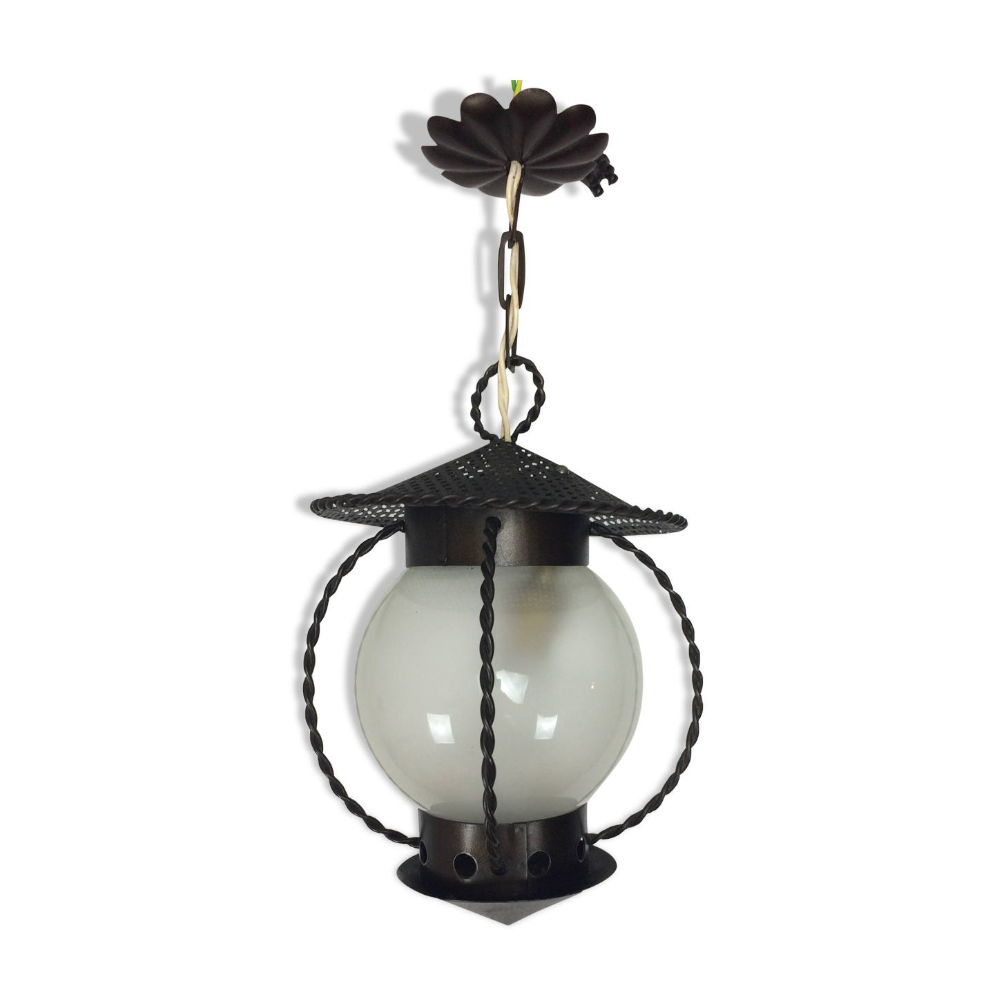 Suspension black perforated sheet metal lantern