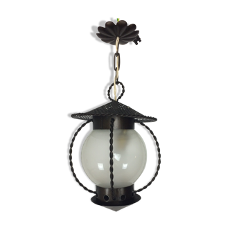 Suspension lanterne tôle perforée noire