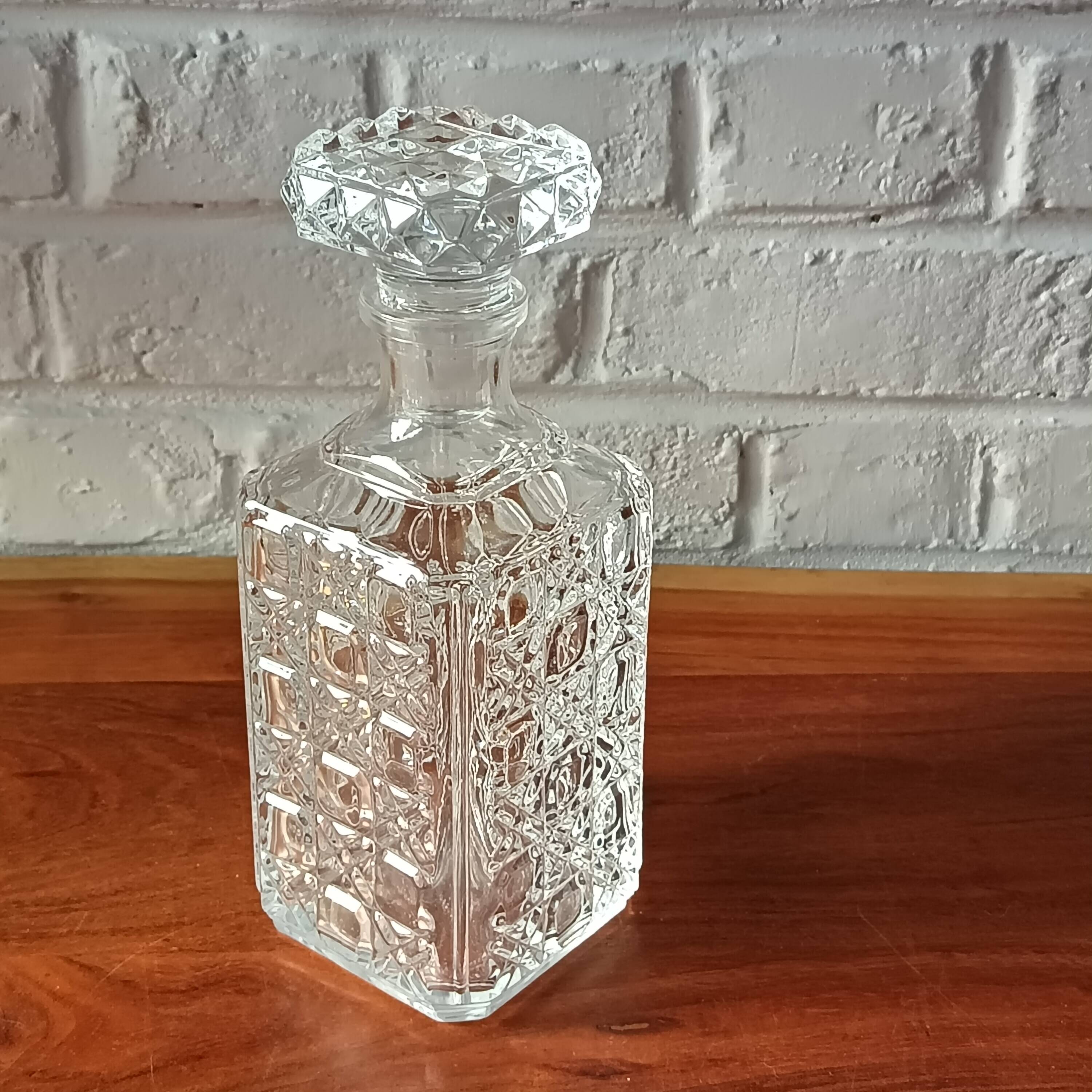 Vintage Clear Crystal Square Whiskey Decanter