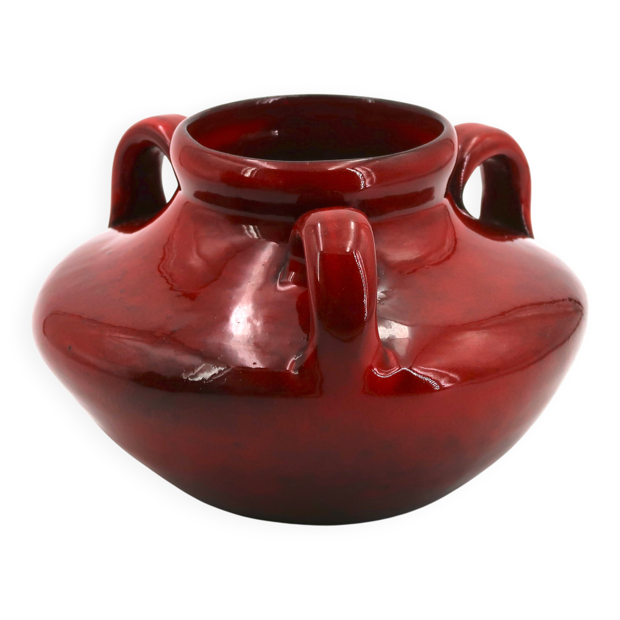 Blood red ceramic handled vase by Max Idlas, 1960s.