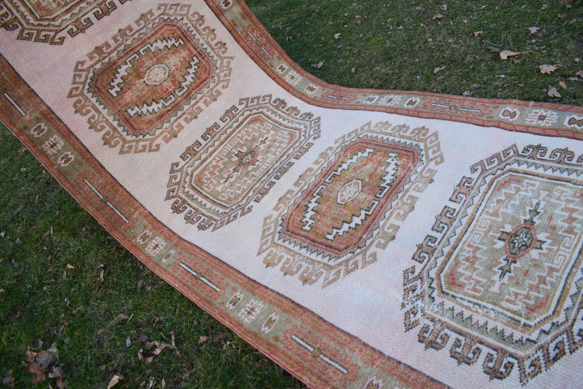 Vintage Turkish hallway rug 133x377 cm