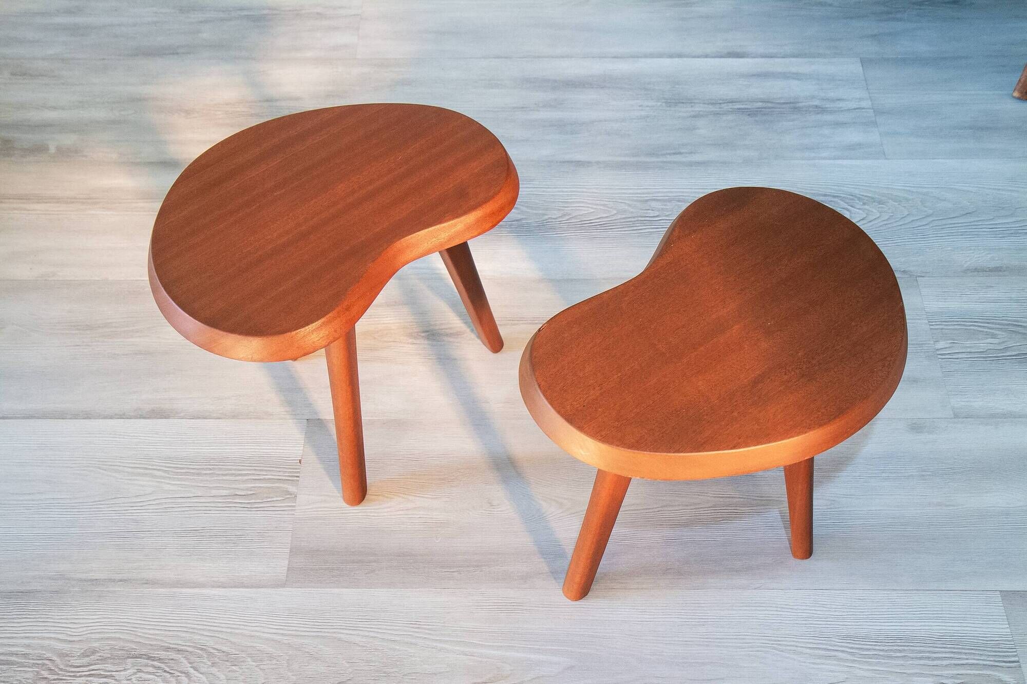 "Tripod plant stand 'bean', solid mahogany from the 1950s."