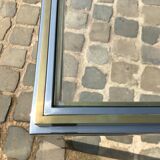 Table verre inox et laiton