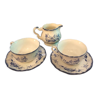 Lot de 2 tasses à thé et pot à lait Lancaster Sarreguemines