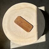 Trio of rounded rectangular trays or cups in monoxyl teak L:35