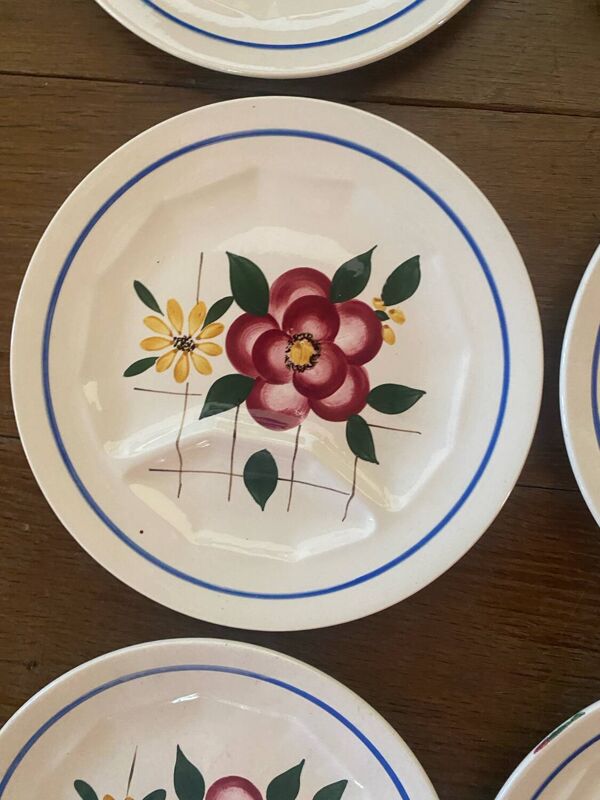 6 assiettes plates à compartiments Digoin Sarreguemines