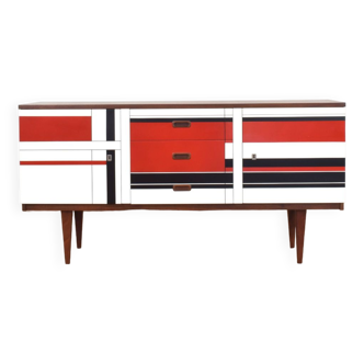 Buffet Mid-Century en Noyer avec Motif Peint à la Main, 1960s.