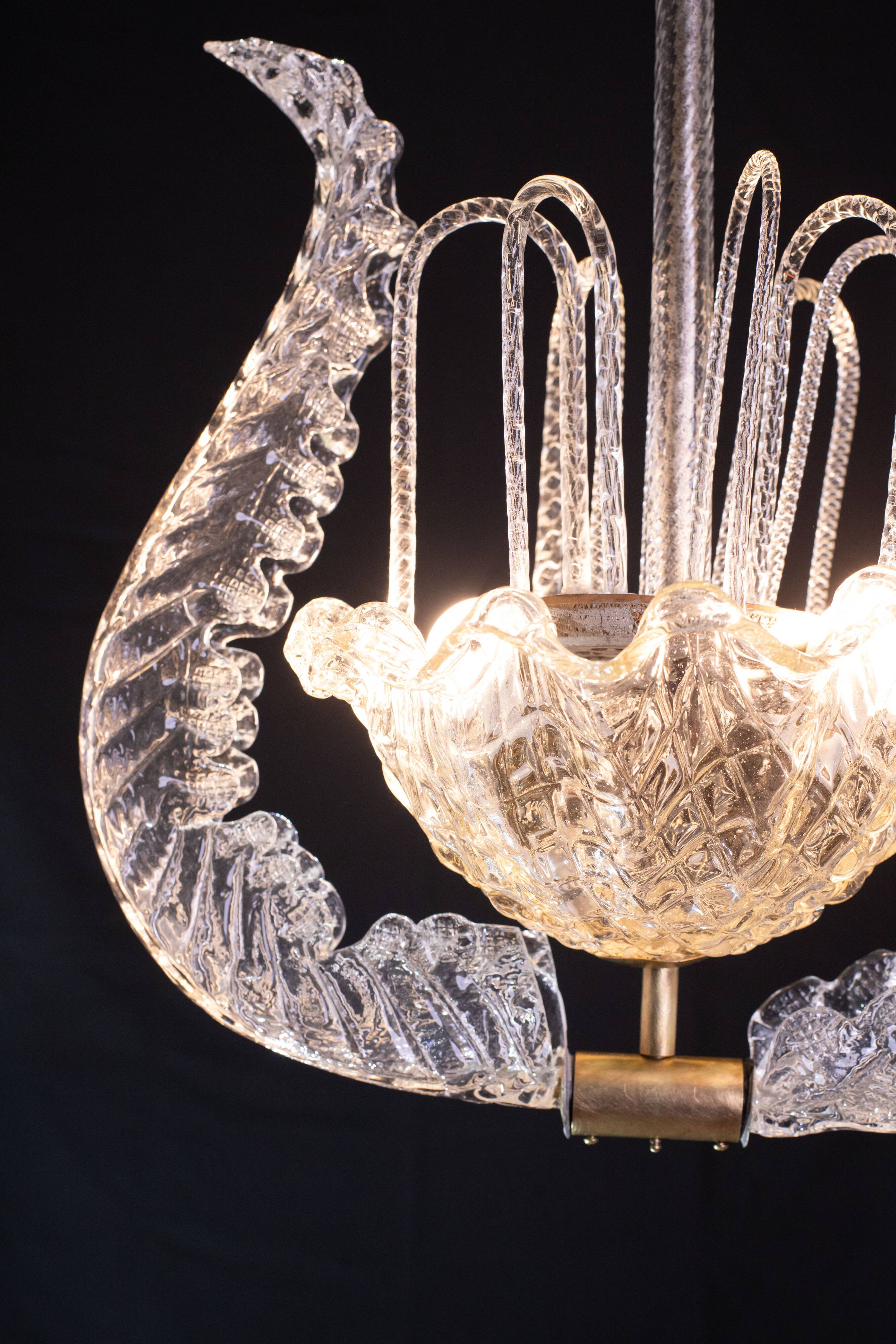 Art Decò Vintage Chandelier By Barovier e Toso, Murano Glass, 1940