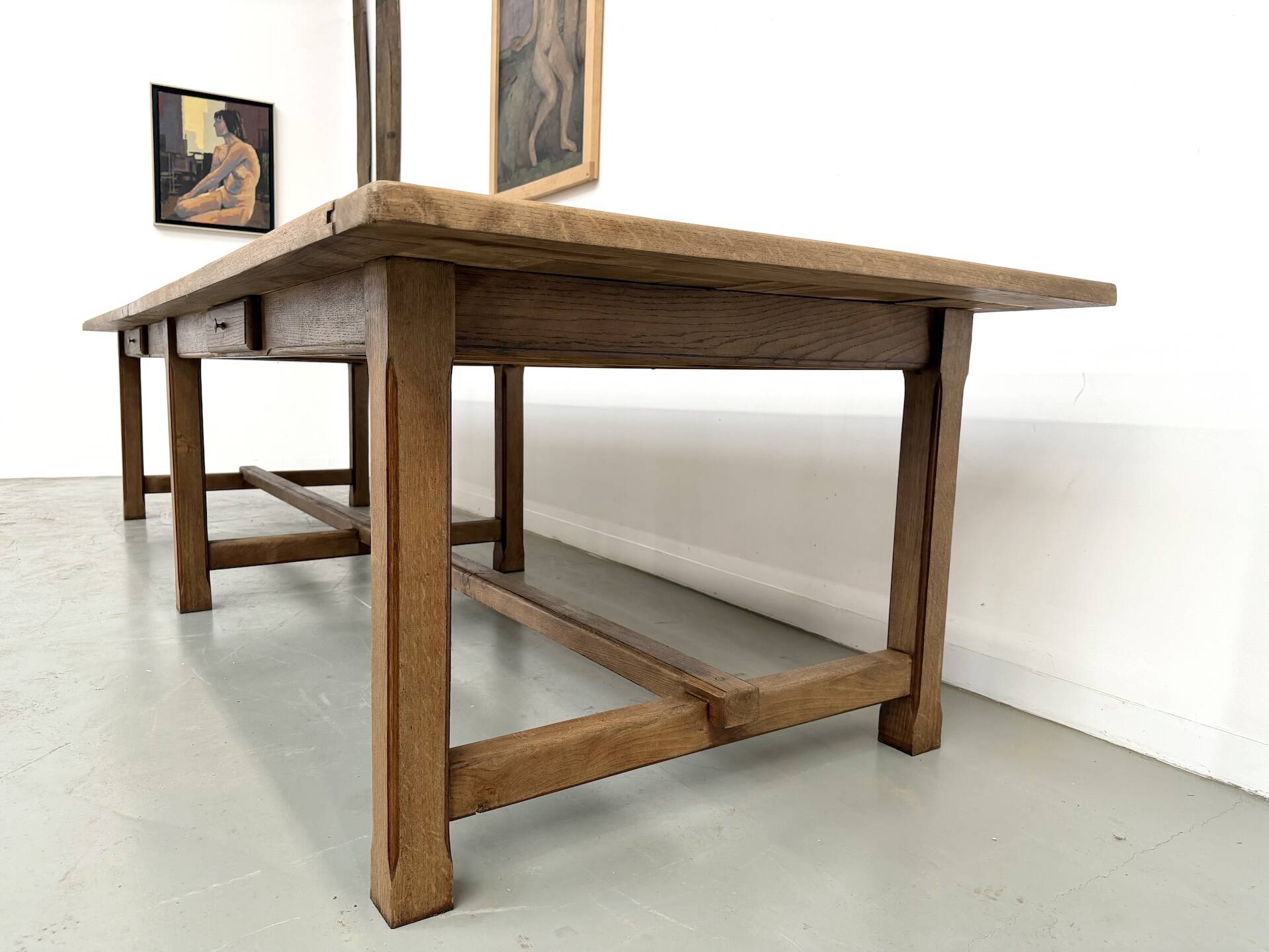XXL farmhouse table in solid oak 350 cm - Reconstruction Style - 1950s