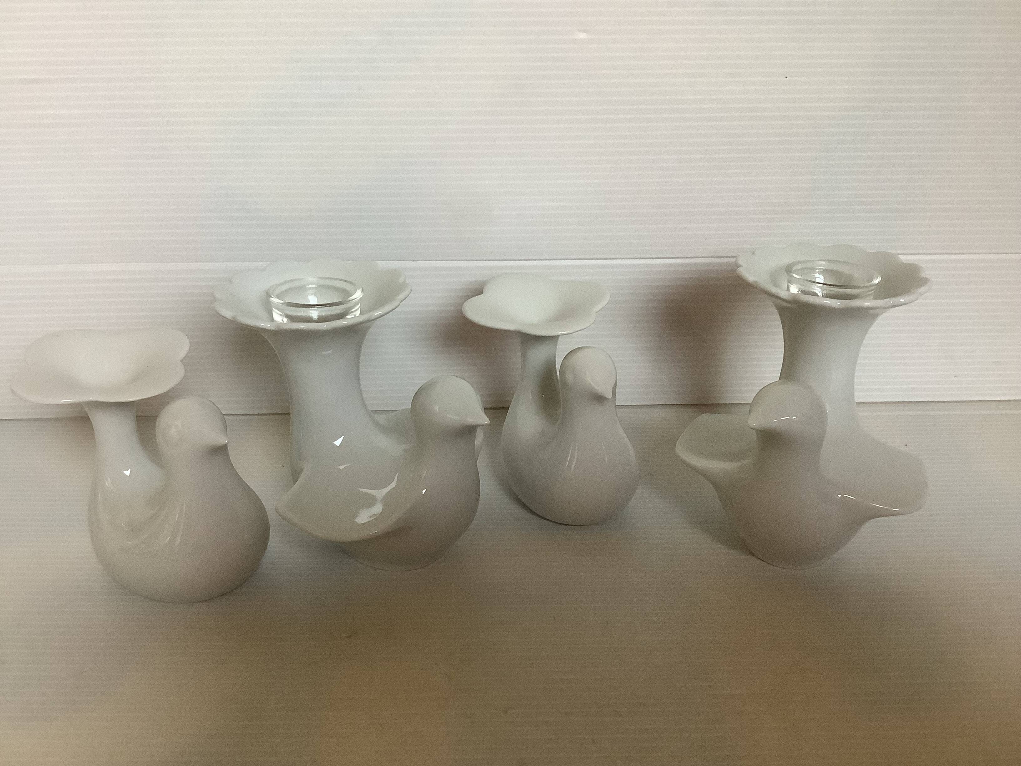 Four white bird candlesticks Arzberg Bareuther