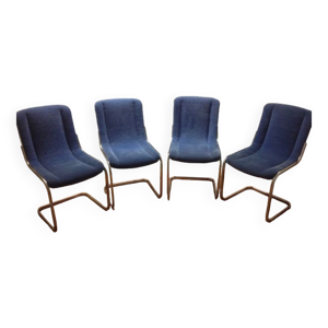 4 chaises bleues velours - unique