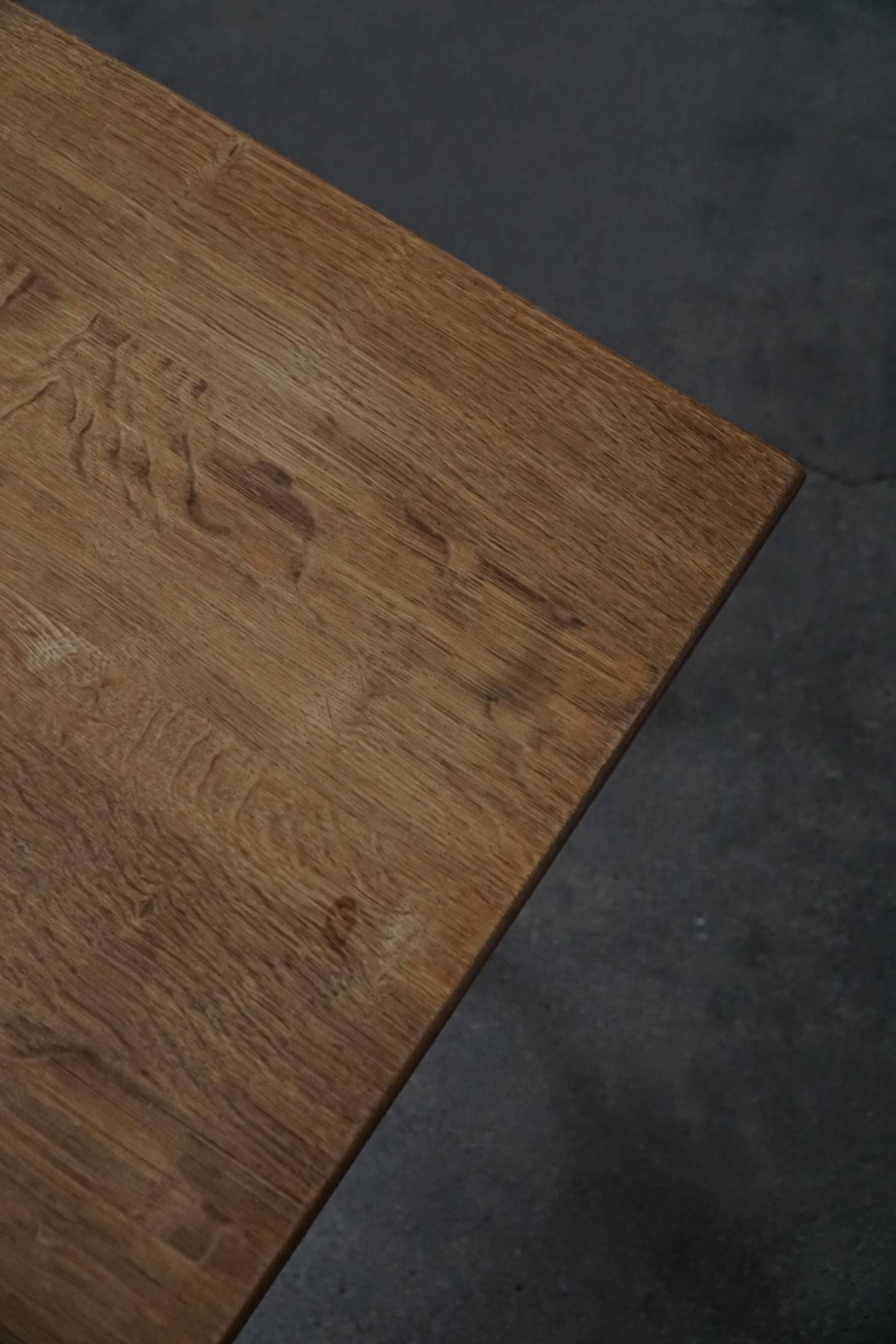 Free-standing oak desk by Henning Kjærnulf, mid-century Danish modernism, 1950s.