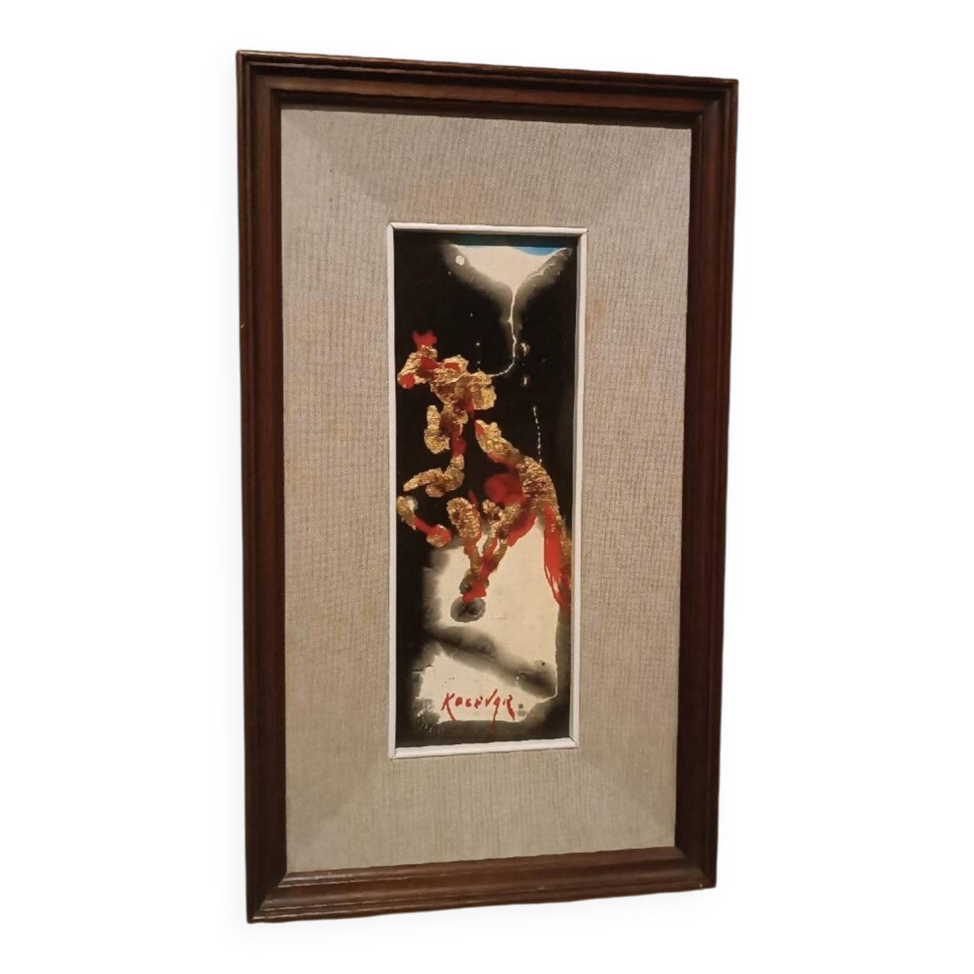 Abstract painting of a horse - gold leaf and enamel - Kocevar, 1970s