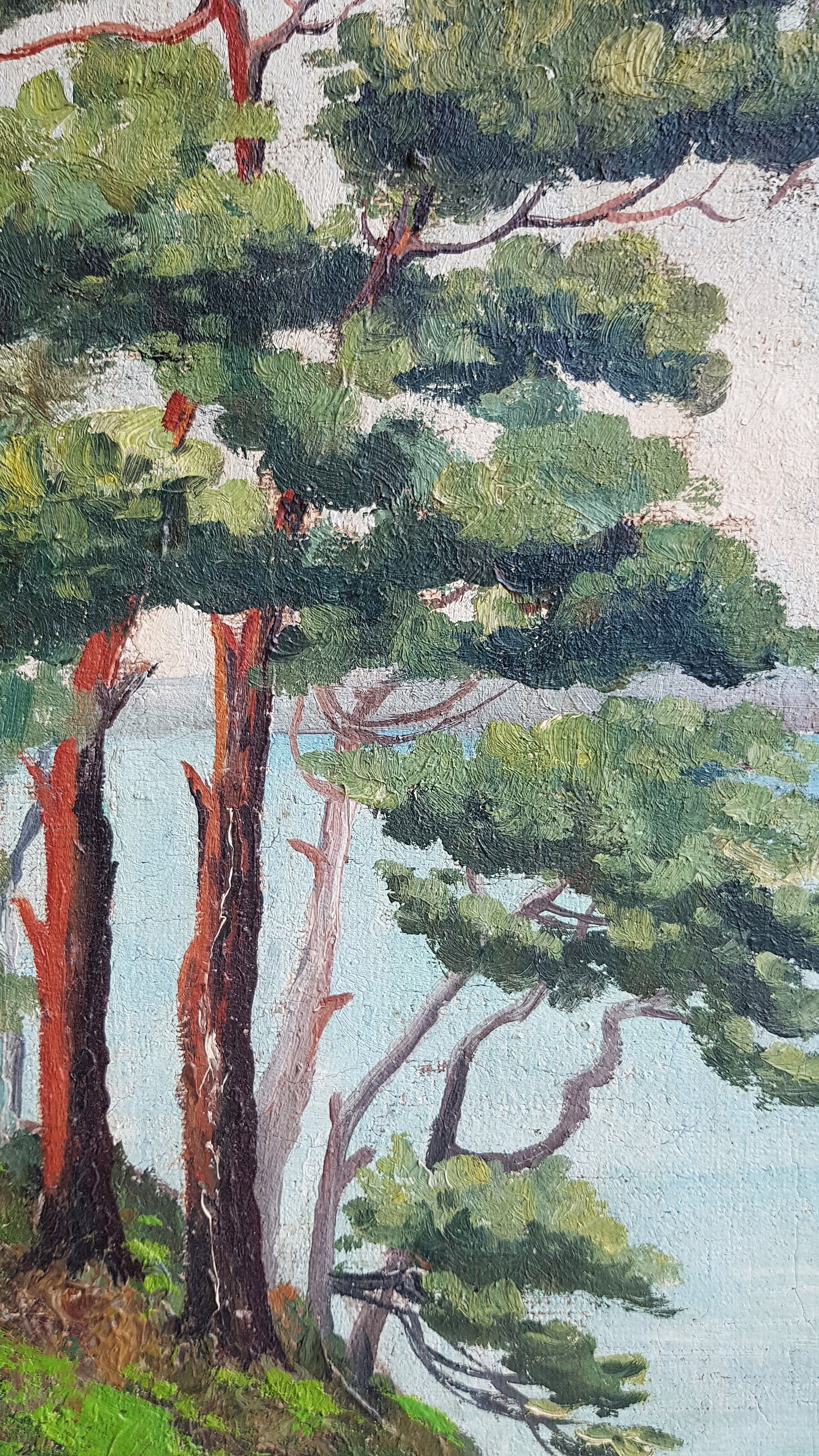 Table oil on canvas framed landscape sea