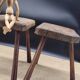 Pair of solid octagon cowhide tripod stools