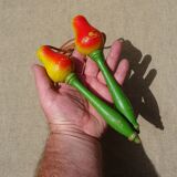 Old wooden jump rope toy painted in the shape of pear fruit ref