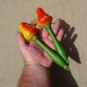 Old wooden jump rope toy painted in the shape of pear fruit ref
