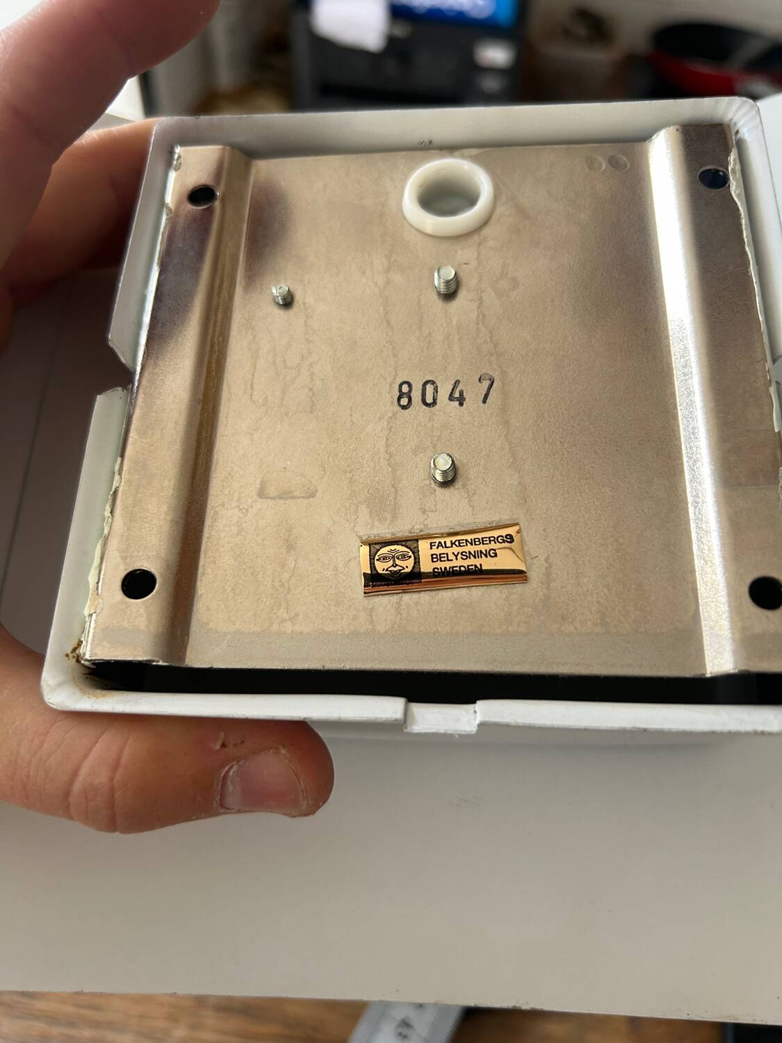 Pair of vintage wall lights, white lacquered metal, Peter Celsing Sweden 1960