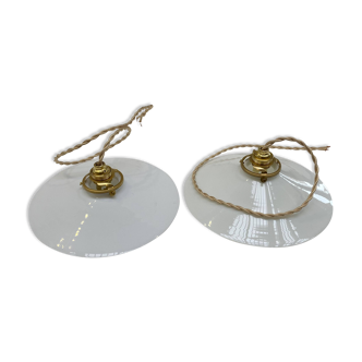 Pair of white opaline pendant lights