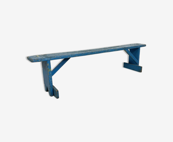 Banc de ferme en bois peint en bleu