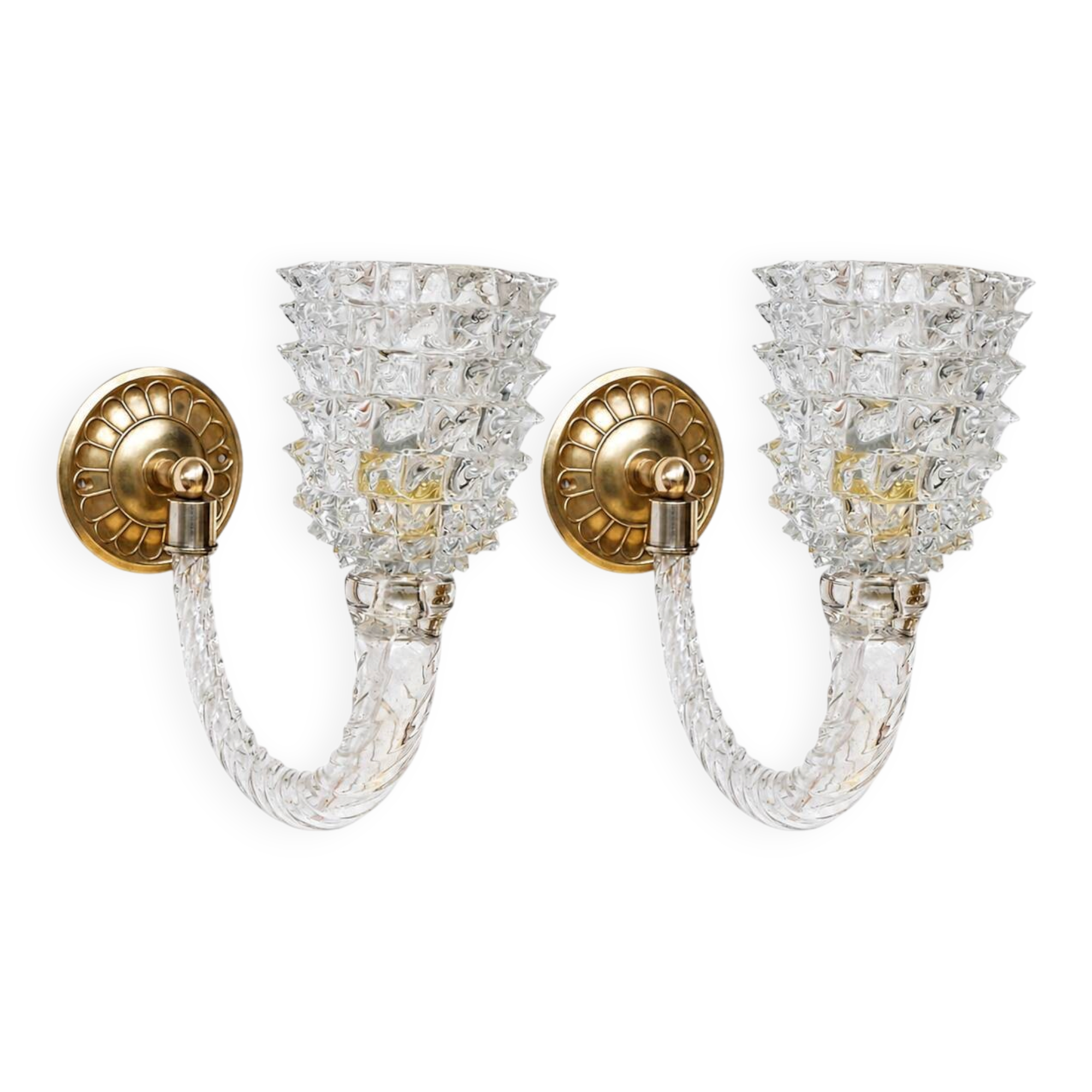 Set of 2 Art Deco Wall Light in Murano Rostrato Glass by Barovier e Toso, 1