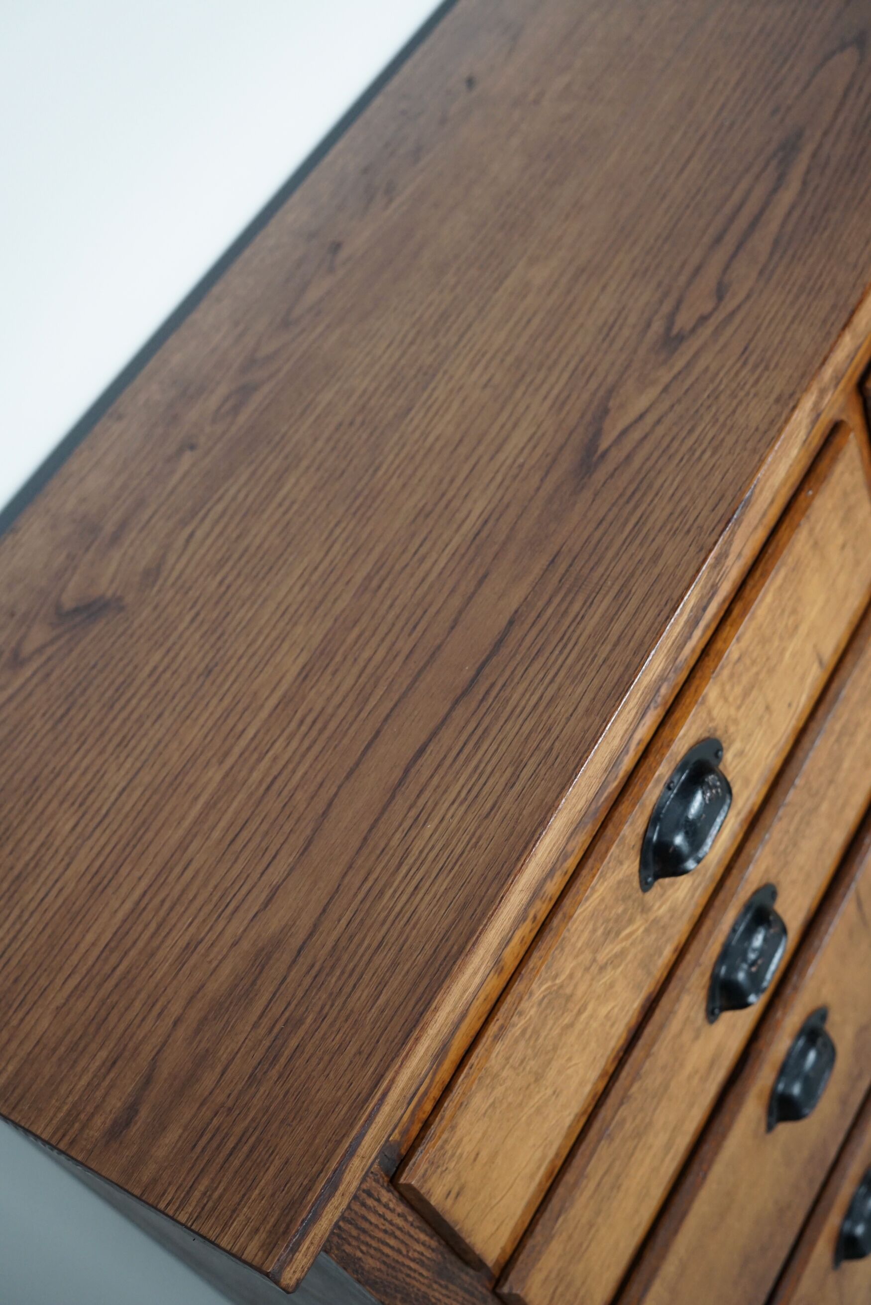 Belgian industrial oak apothecary cabinet, 1940s