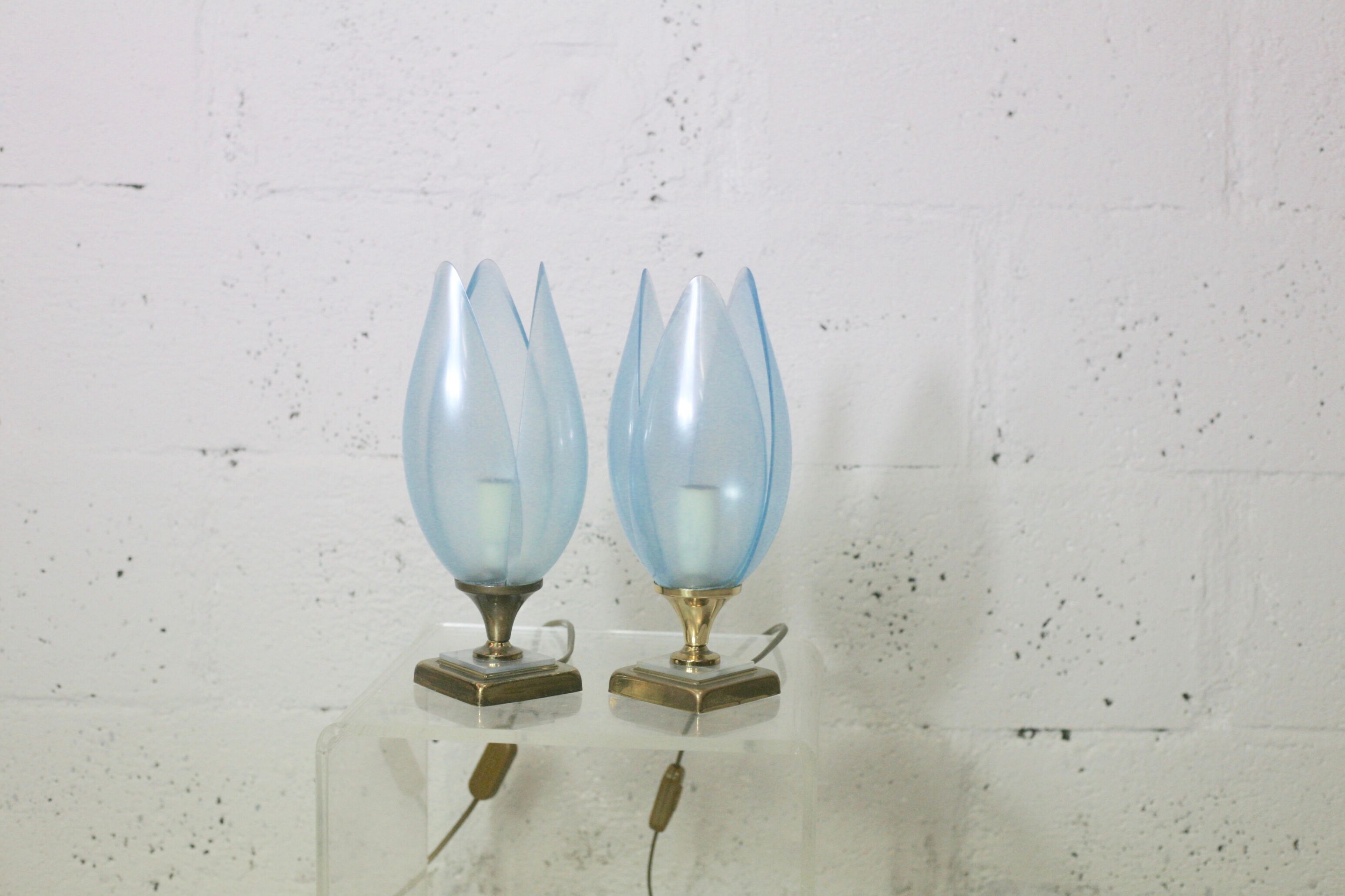 Pair of Blue Lamps edited by Rougier, France, circa 1970