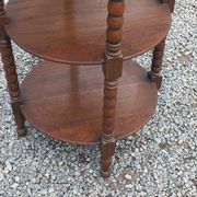Vintage oak pedestal table with 3 shelves from the 60s