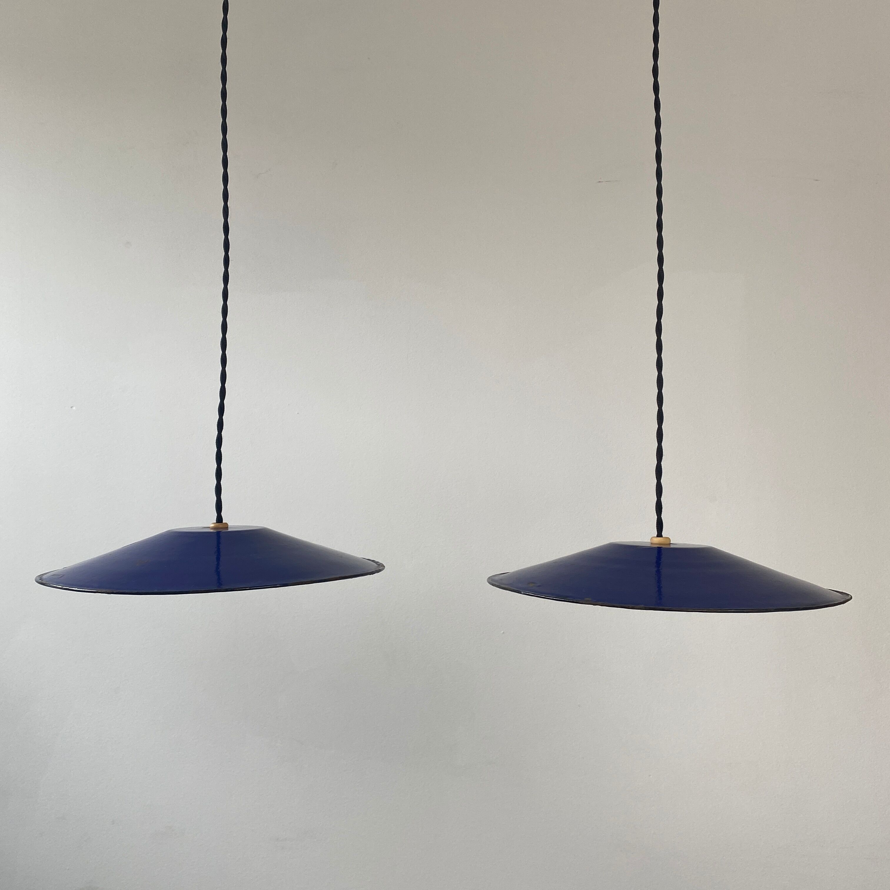 Pair blue enamelled suspensions vintage
