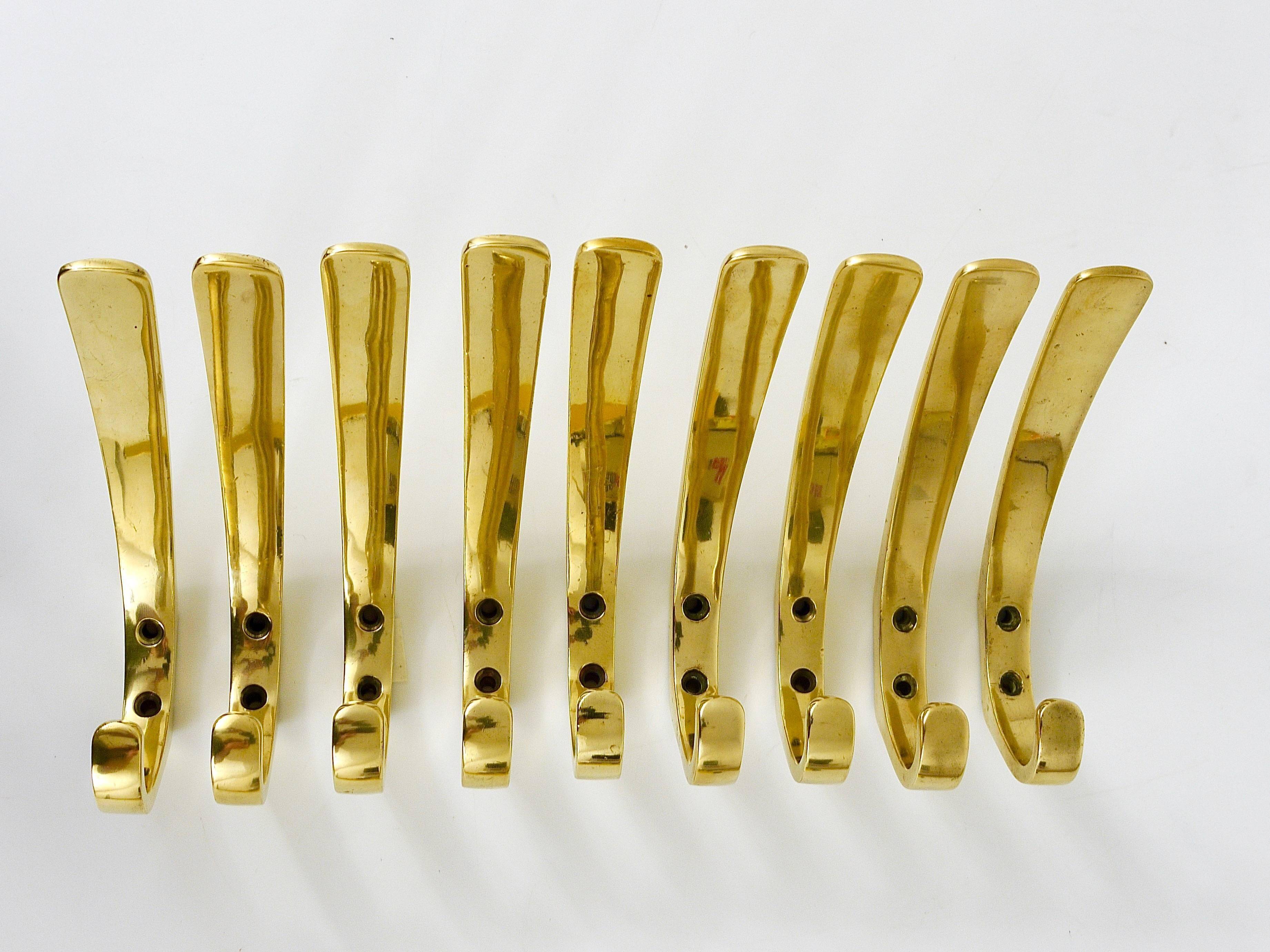 9 vintage brass wall hooks by Herta Baller, Vienna, Austria, 1950s.