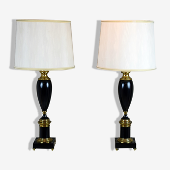 Pair of black lacquered lamps