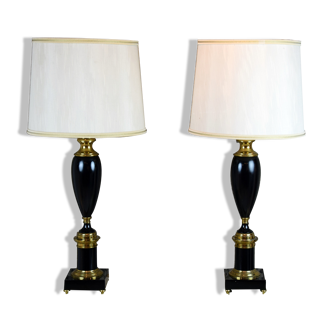 Pair of black lacquered lamps