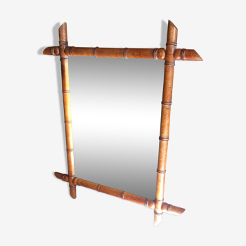 Ancien miroir cadre bois imitation bambou 1900 65x55cm