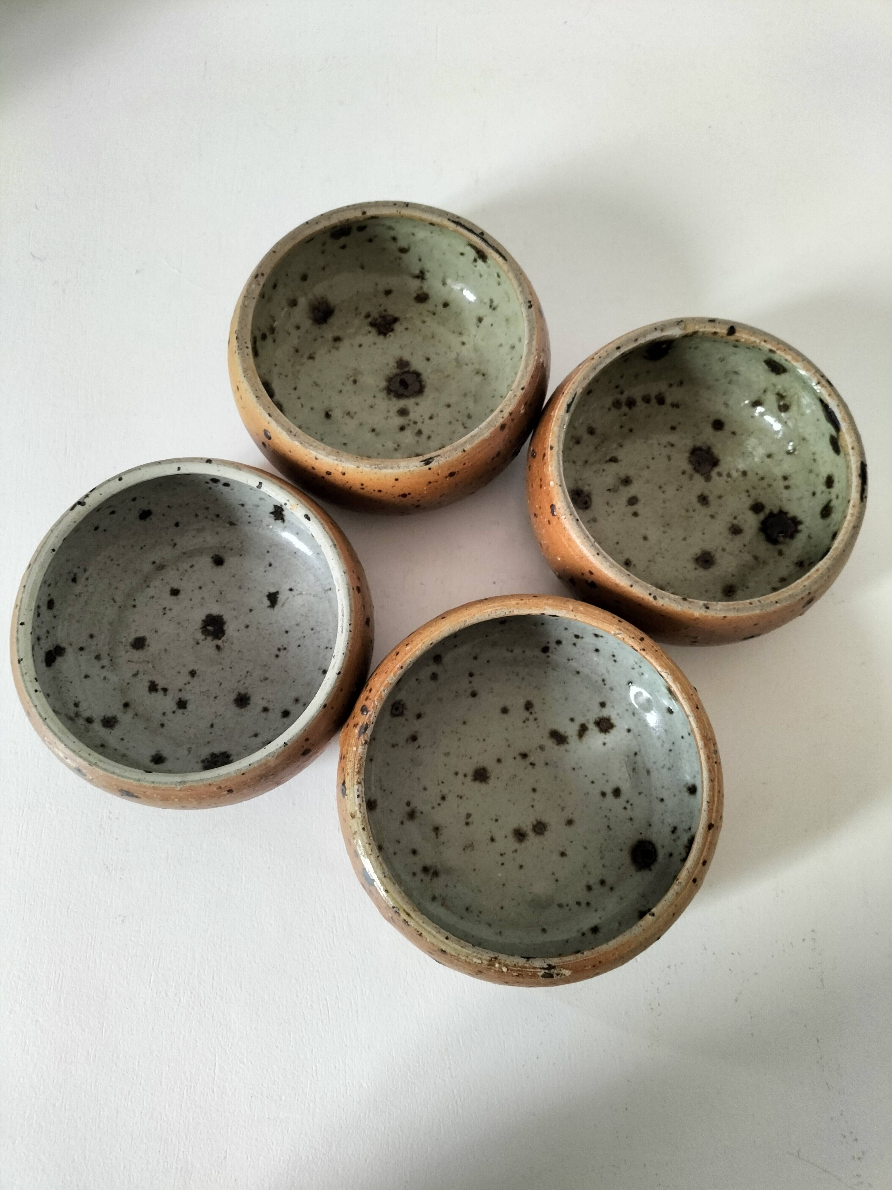 4 glazed pyrite stoneware bowls from the 70s