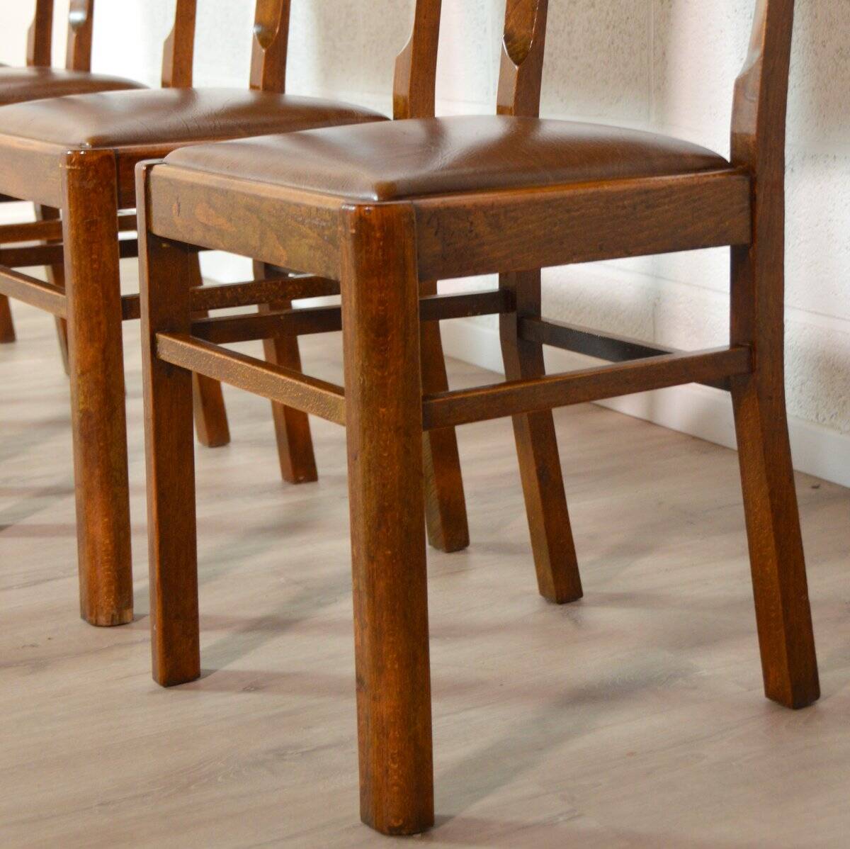 Set of 4 wood and vinyl bistro chairs 1930