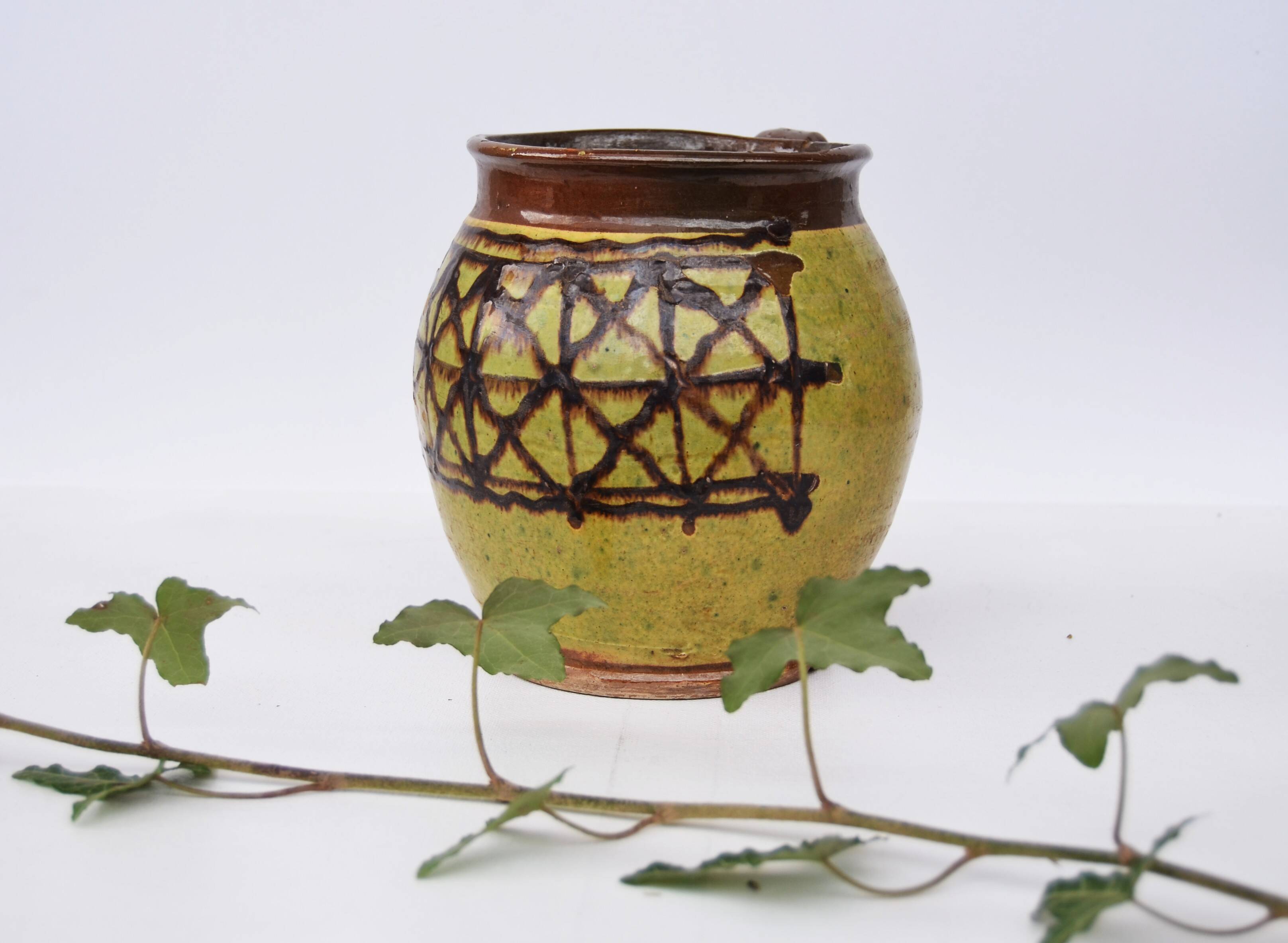 Early 20 th Century Glazed Rustic Terracotta Vase Romanian Traditional Oltenia