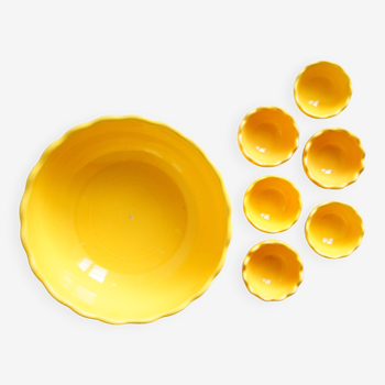 Set of salad bowl & 6 golden yellow egg cups Afibel