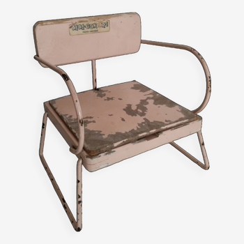 Vintage doll potty chair, wood and metal, pink, Bébéconfort