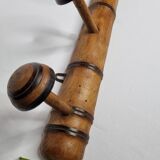 Old rustic wooden coat rack turned in imitation of bamboo 1900, 6 hooks