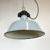 Industrial Grey Enamel Factory Lamp with Cast Iron Top, 1960s