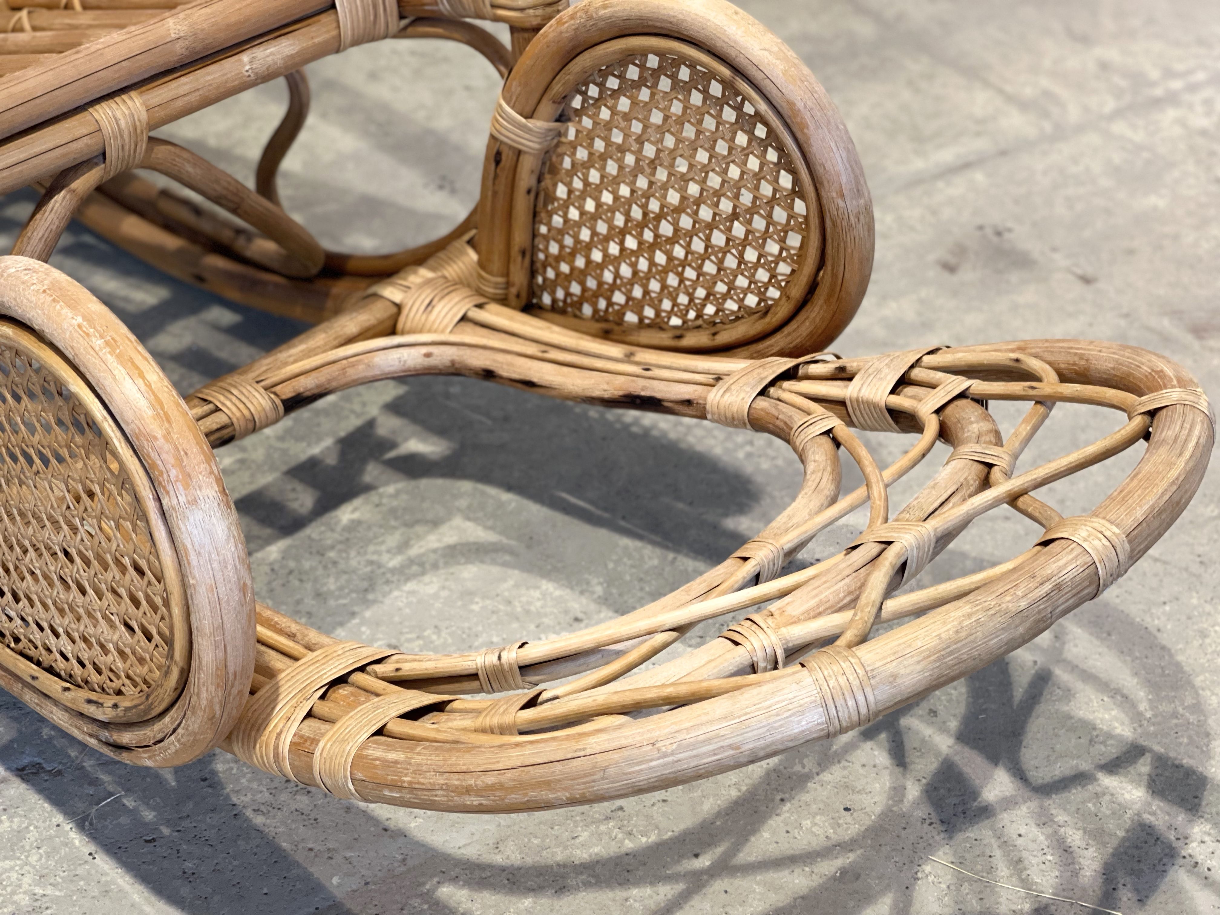 XXL vintage rattan garden armchair or deck chair