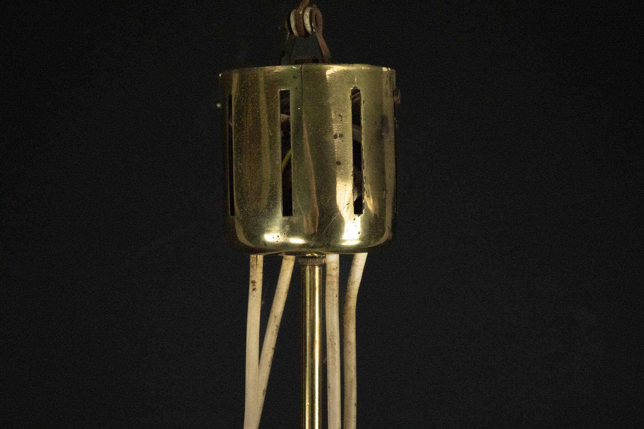 Mid-Century Modern Brass & Glass Chandelier