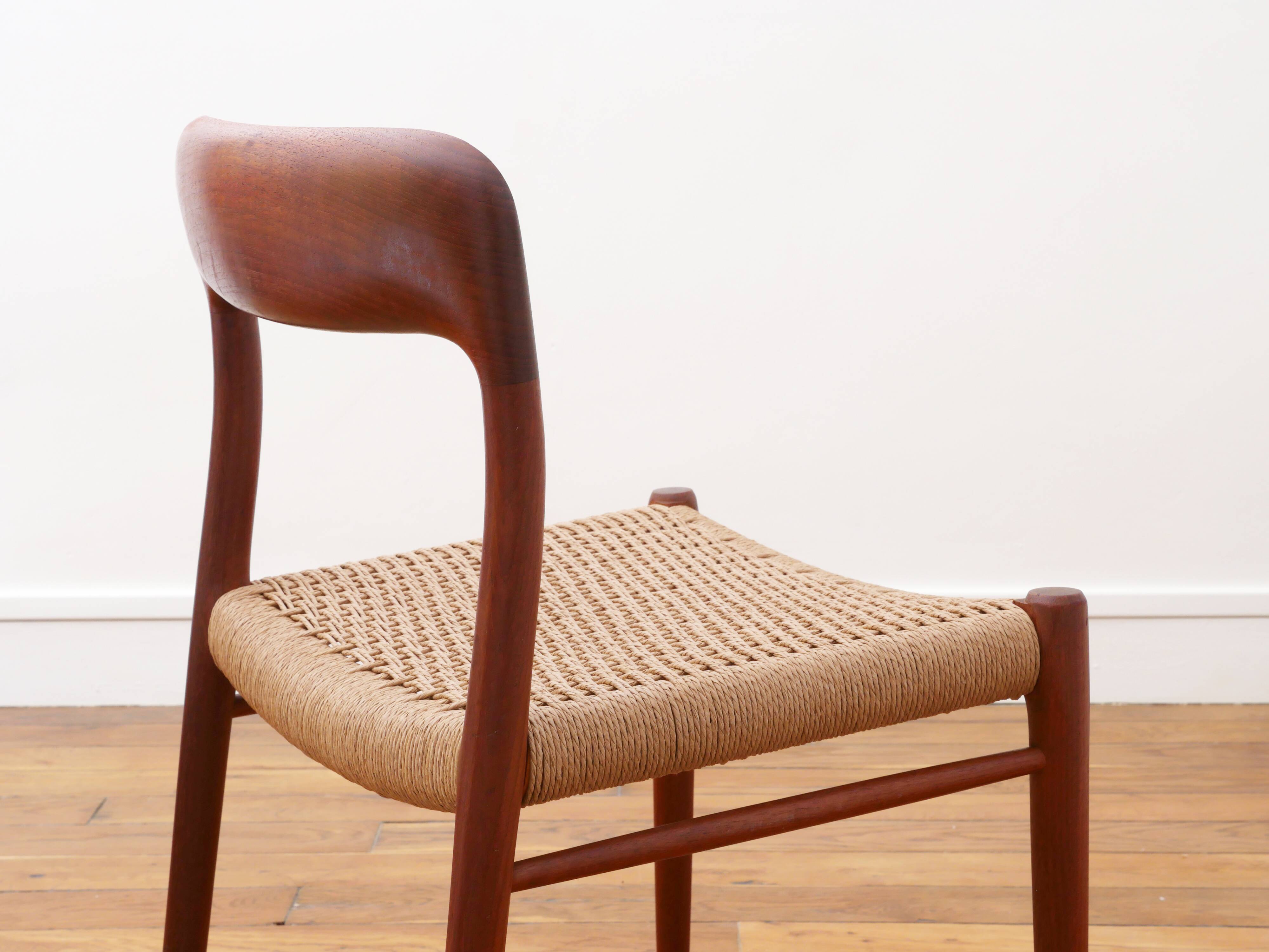Chaise - Niels Otto Møller - modèle 75 - Corde danoise refaite - Restaurée
