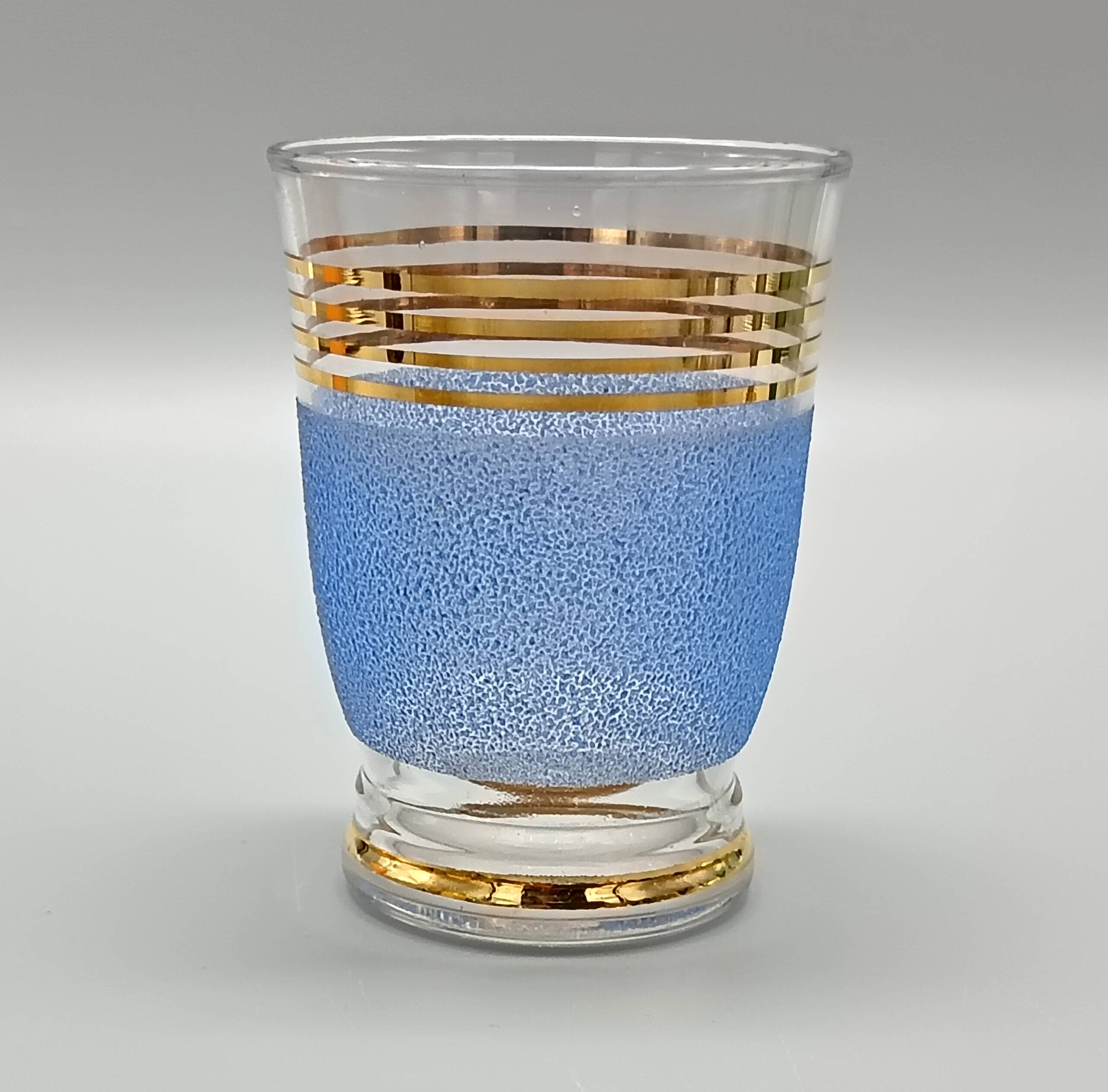 5 pretty multicolored frosted glasses with gold edges, vintage france 1950s