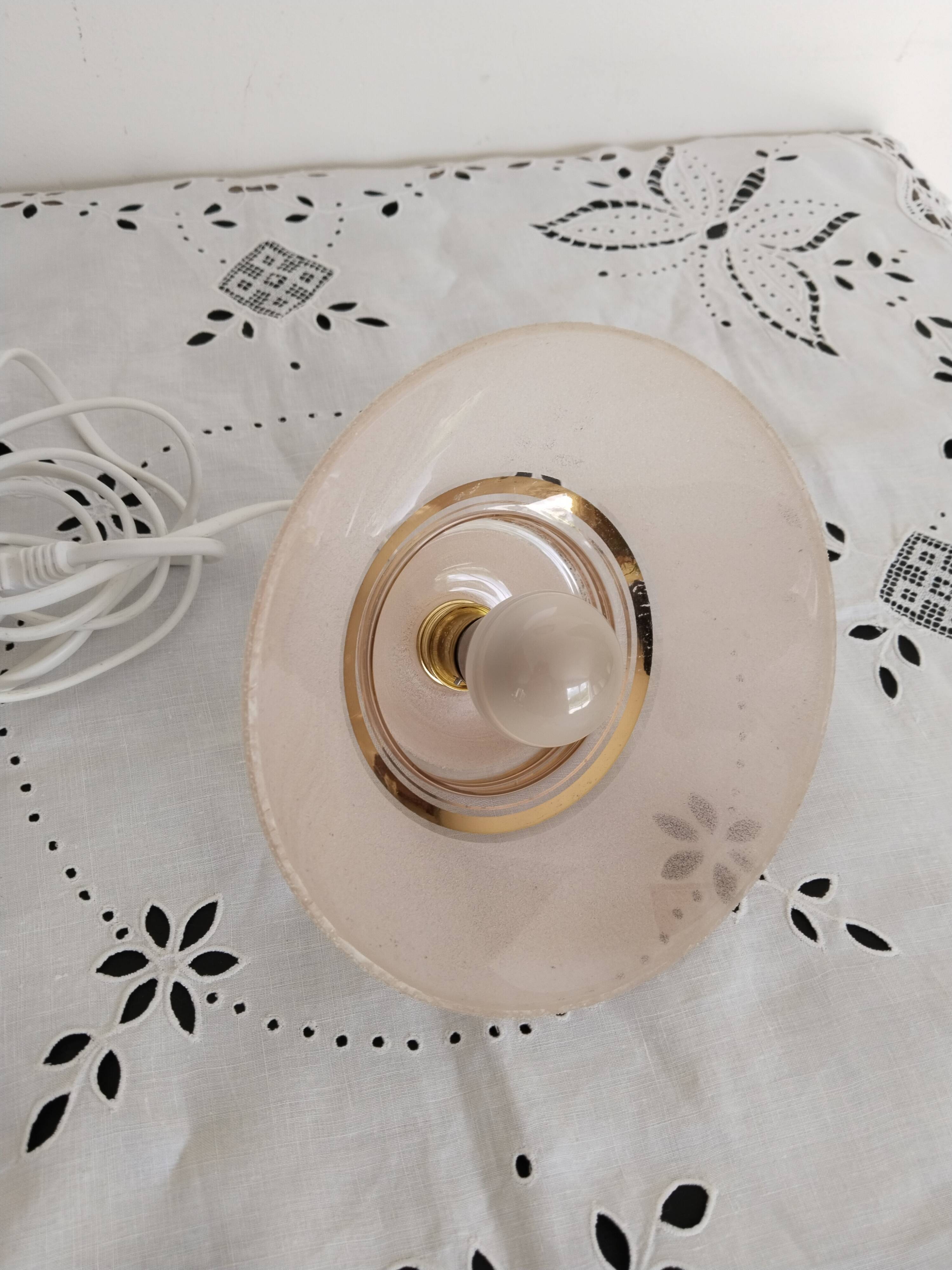 Suspension in pink and gold granite glass, portable lamp