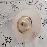 Suspension in pink and gold granite glass, portable lamp