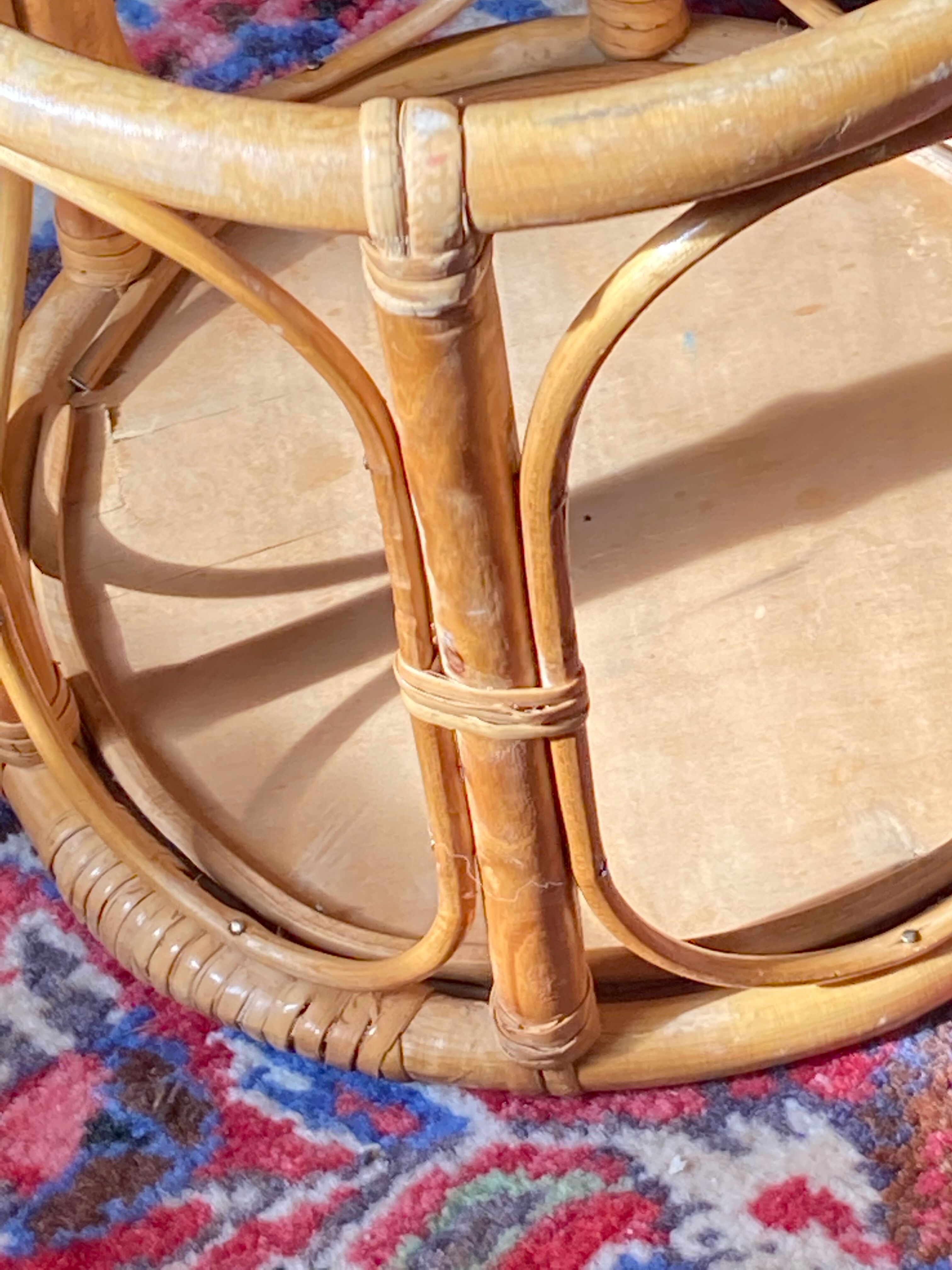 Table tasse d’appoint en rotin chevet guéridon en osier vintage ronde