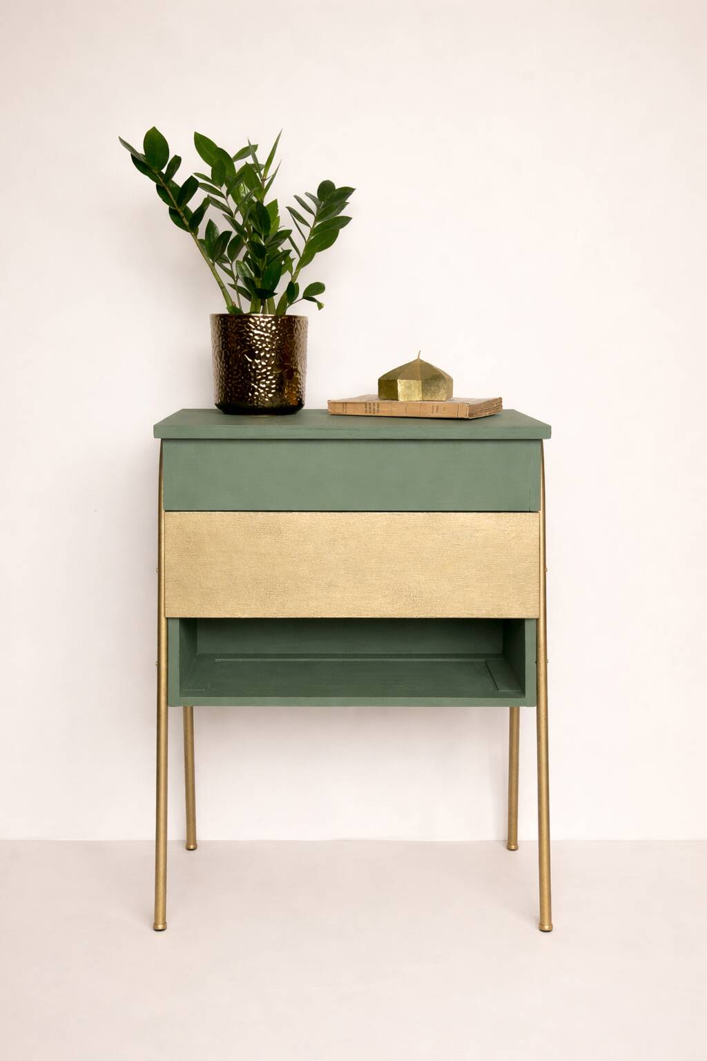 Vintage 1970s work table with a foldable top and drawer.